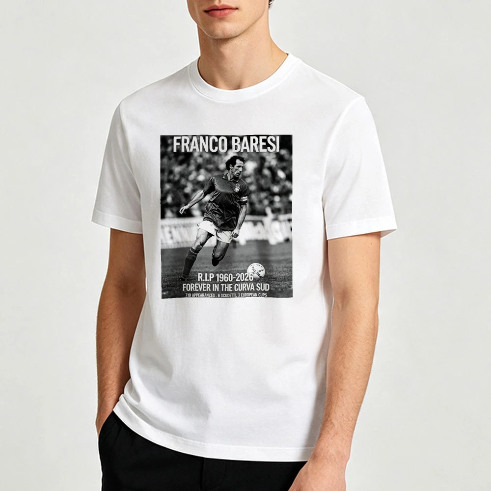 Franco Baresi Pitch Running Action With Curva Sud Tribute Text Print Men White T Shirt Historic Sports Moment Graphic Tee