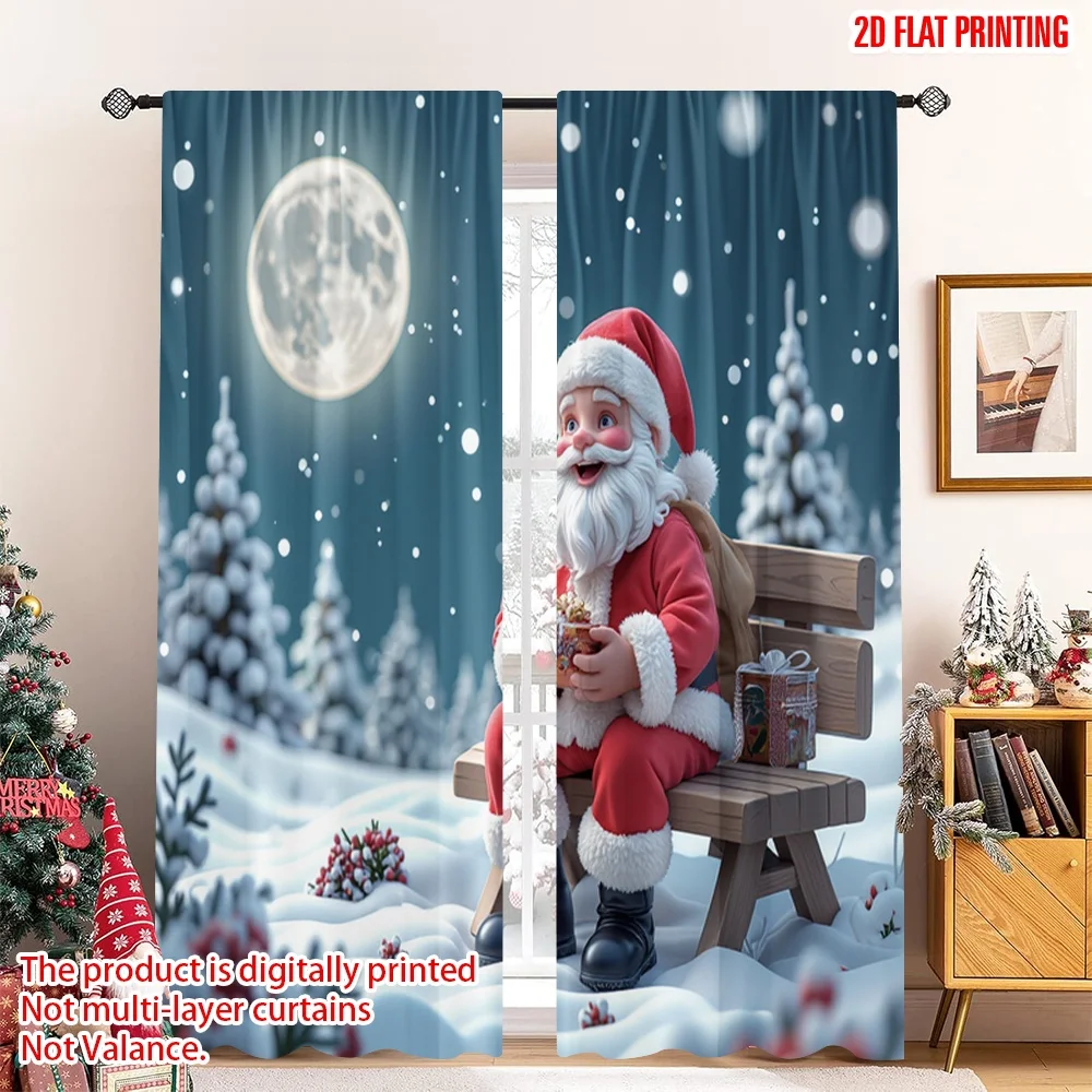 

2pcs 2D flat printing Merry Christmas Popular Drapes Santa Claus Gift Magical Night Polyester Without Electricity 0 for Outdoor