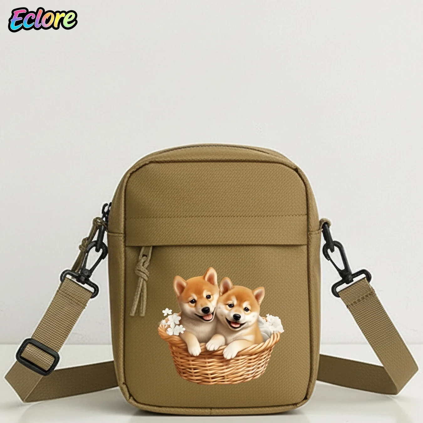 Cute Shiba Inu Dog Print Mini Shoulder Bag Adjustable Strap Multi Pocket Crossbody Purse for Women Travel School Party Daily