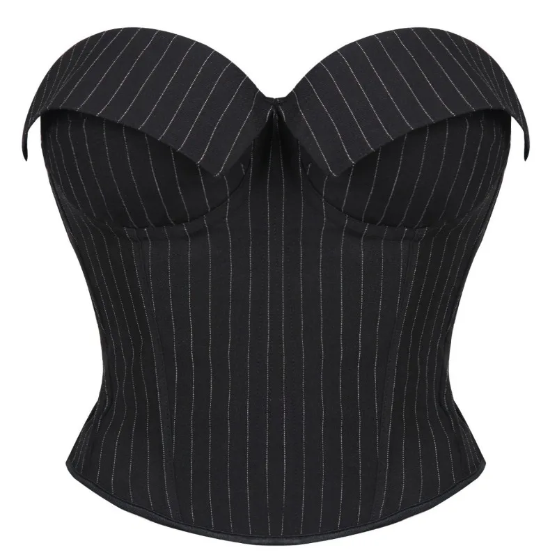 

Сексуальный черный полосатый корсет с завышенной талией, офисный женский корсет, сексуальный женский корсет на молнии, бюстье без бретелек, укороченные топы, модный костюм