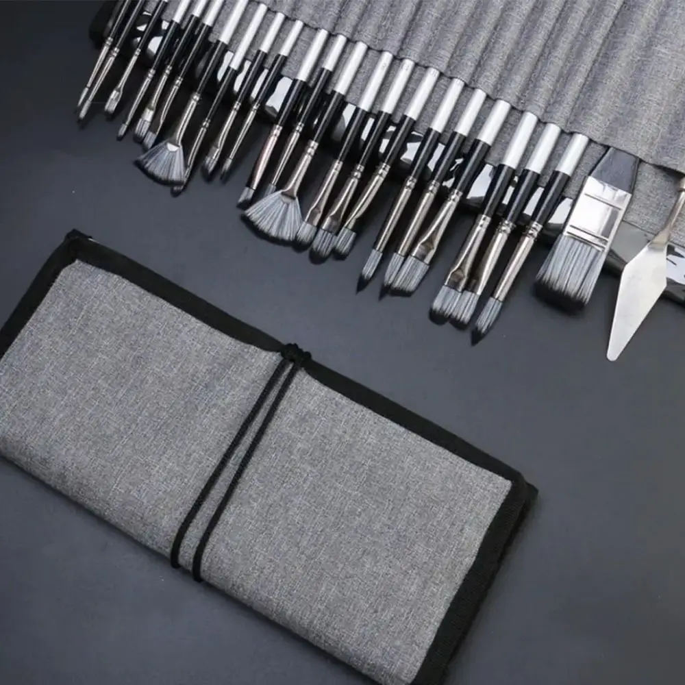 24pcs/set Wooden Handle Nylon Brush Set Nylon Hair Aluminum Tube Artist Paint Brushes DIY Art with Scraper Paint Brush Set