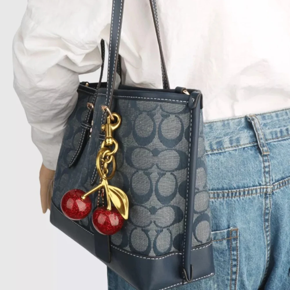Fashion Delicious Red Cherry Keychain Summer Fruits Cherries Pendant Keyring For Women Men Jewelry Bag Key Accessories Gift image 3