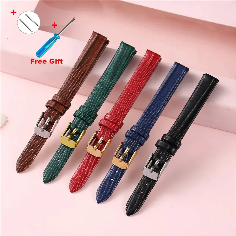 （flash sale） Slim Genuine  Leather Watch Strap Lizard grain For Women Watch band Hight Quality 8mm 10mm 12mm 14mm 16mm