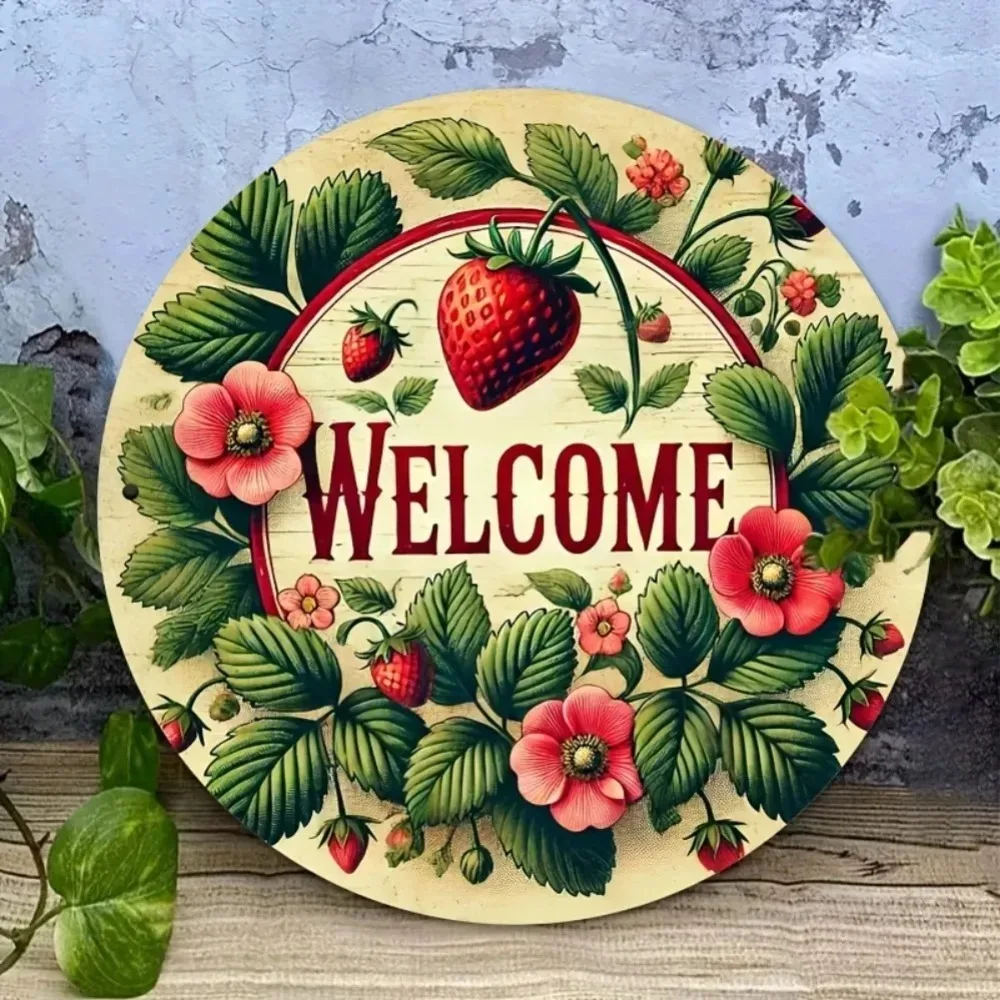 Farmhouse Vintage Strawberry Welcome Wall Hanging Decor Sign