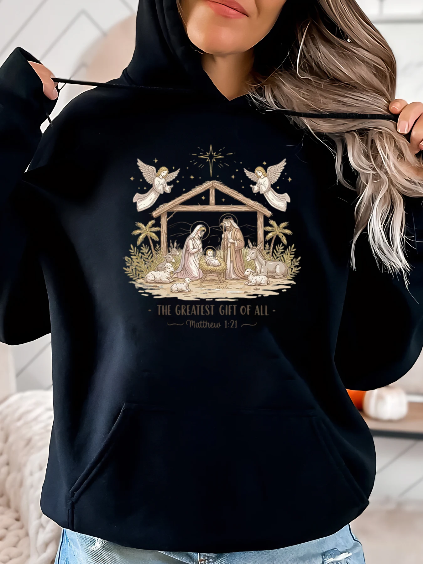 

Рождественская сцена, самый большой подарок всех рождественских толстовок с капюшоном, женская повседневная одежда, домашний наряд, черный, больших размеров