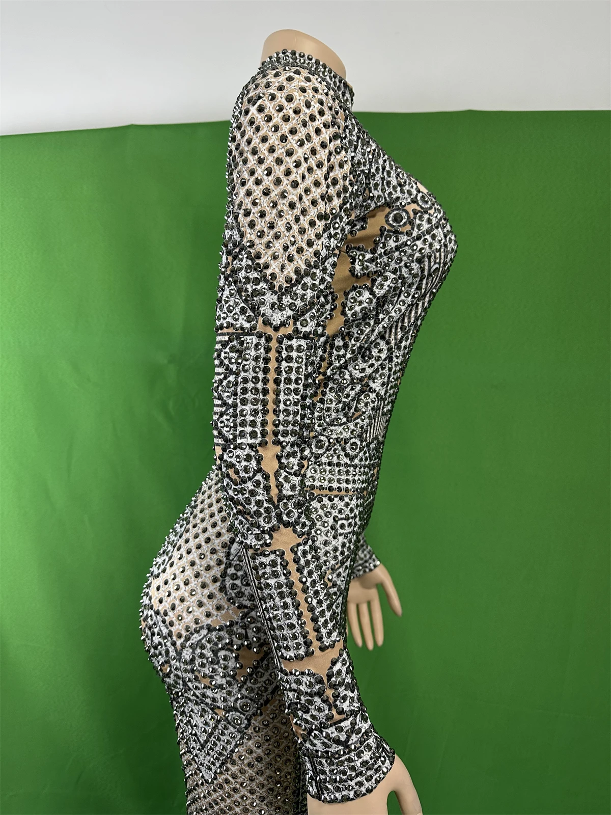 Feminino completo strass aniversário rainha luxo cristais brilhantes estiramento elastano vestido de perfuração quente sessão de fotos adereços