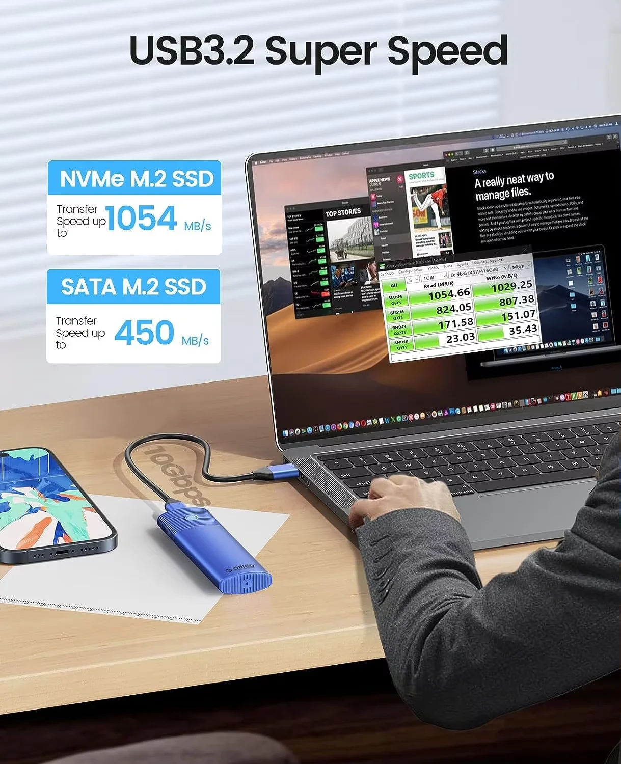 ORICO M.2 NVMe SATA SSD الضميمة محول أداة خالية USB C 3.2 Gen 2 10Gbps NVMe 5Gbps NGFF SATA PCIe مع بالوعة الحرارة المعدنية