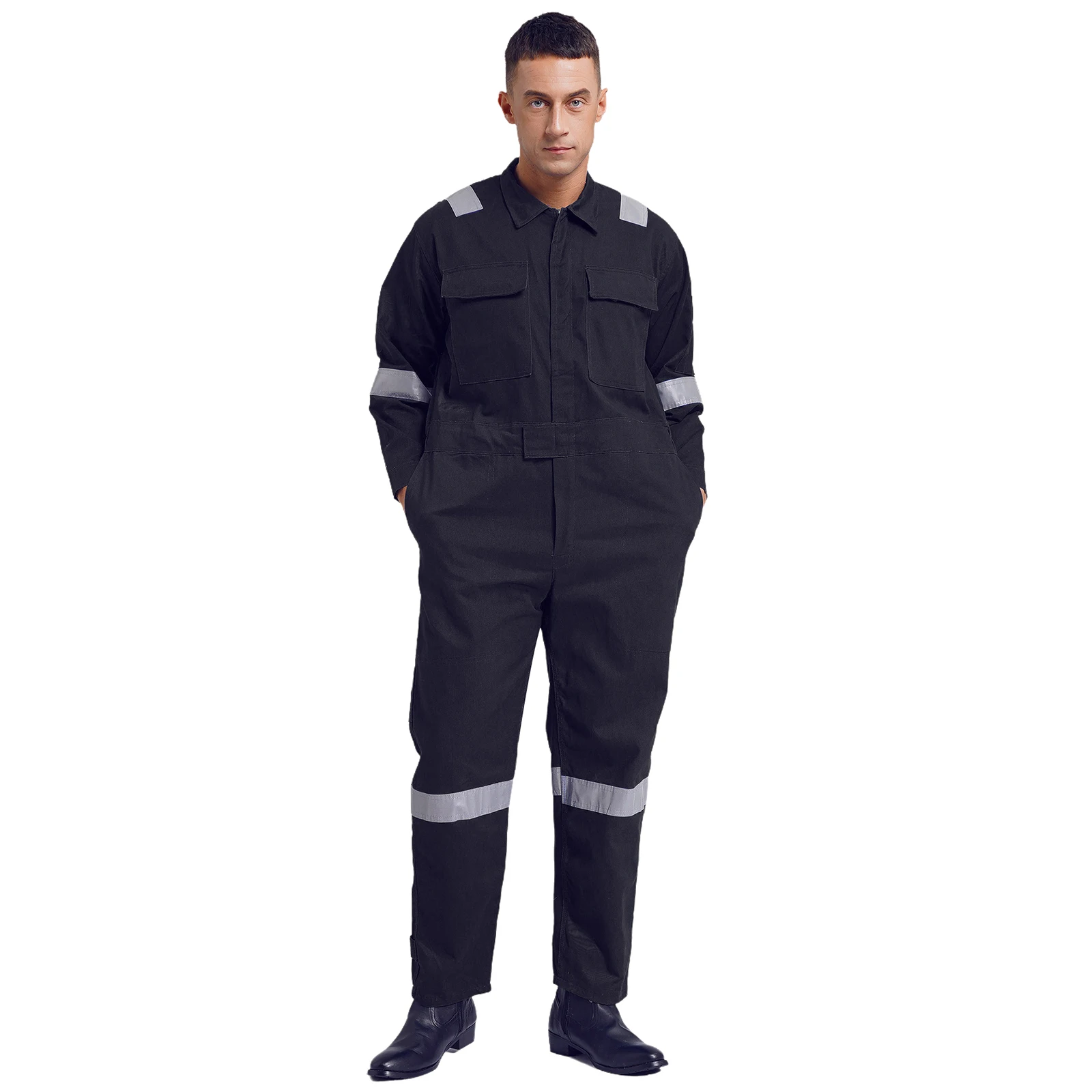 Adult 100% Cotton Work Overalls Long Sleeve Reflective Strips Jumpsuit Dust-free Coveralls Factory Workshop Maintenance Uniform