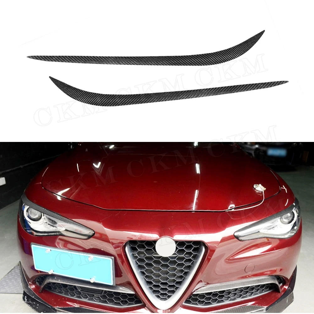 

CKMUUER Carbon Fiber for Alfa Romeo Giulia Quadrifoglio Sedan 2015-2018 Front Headlamp Eyebrow Headlight Eyelids Car Styling