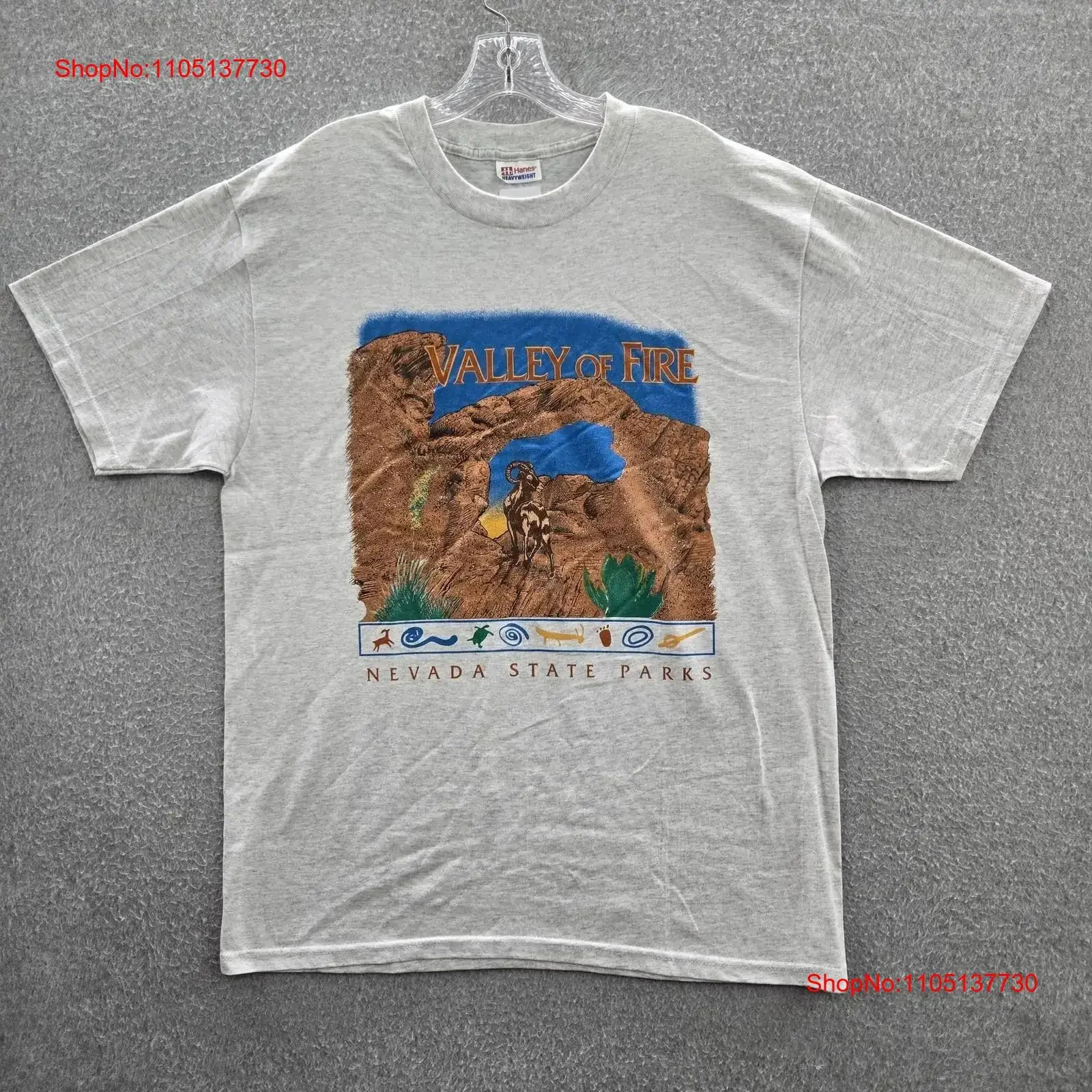 Nevada Men T Shirt L Gray 90s Print Valley Of Fire Park  vintage Washed Casual Comfortable Stretched Soft Versatile homme