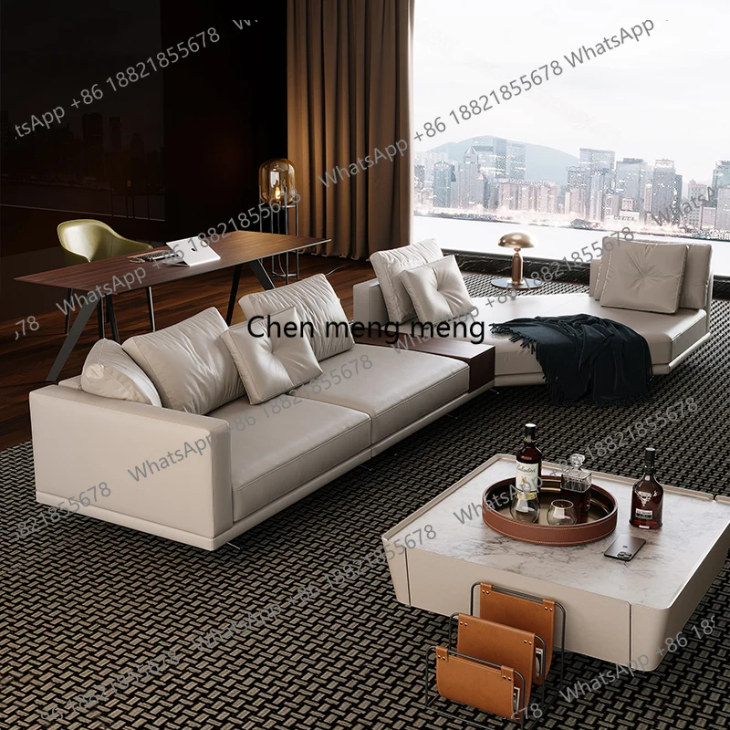 Gray sofa leather living room high-end combination corner concubine sofa living room sofa combination