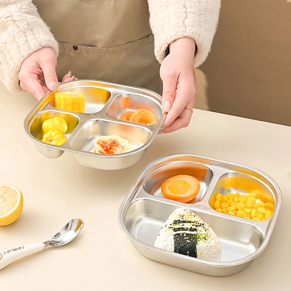 WORTHBUY Capybara 3/4 Grids Food Plate Dishes 304 Stainless Steel Divided Dinning Plates Salad Plate Tableware Dishwasher Safe