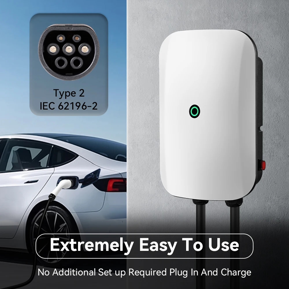 JDMEX EVSE Wallbox شاحن EV Type2 32A 7KW IEC62196-2 التوصيل والتشغيل محطة شحن السيارة الكهربائية شاحن سيارة بطول 5 متر