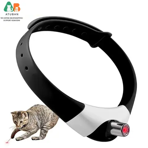 Coleira divertida inteligente elétrica atuban para gatinho, brinquedos automáticos vestíveis para gatos, coleira laser recarregável por usb, brinquedo interativo