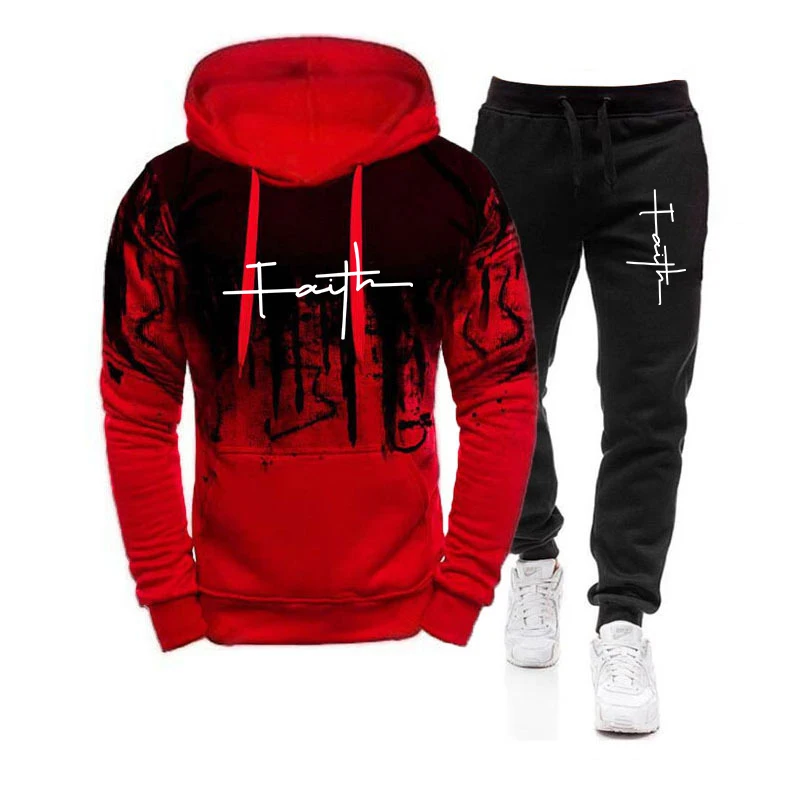 Spring Autumn Men's 2Pcs Suit Sweatshirt Splash Hoodies+Tracksuit Pants Casual Fitness Male New Sportwear Men Clothing