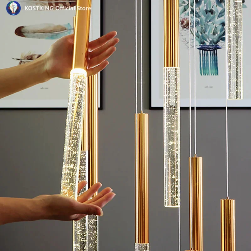 

Современная люстра для лестницы, большие длинные хрустальные лампы, прихожая, вестибюль, золотая цепочка, люстры, домашний декор, свет