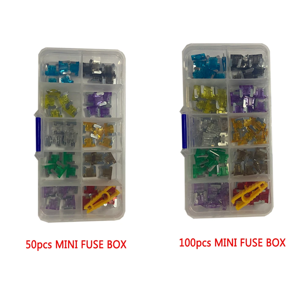 Auto Mini Car Fuse Box 100PCS 50PCS 2A 3A 5A 7.5A 10A 15A 20A 25A 30A 35A Amp with Box Clip Assortment Blade Type Fuse Set Truck