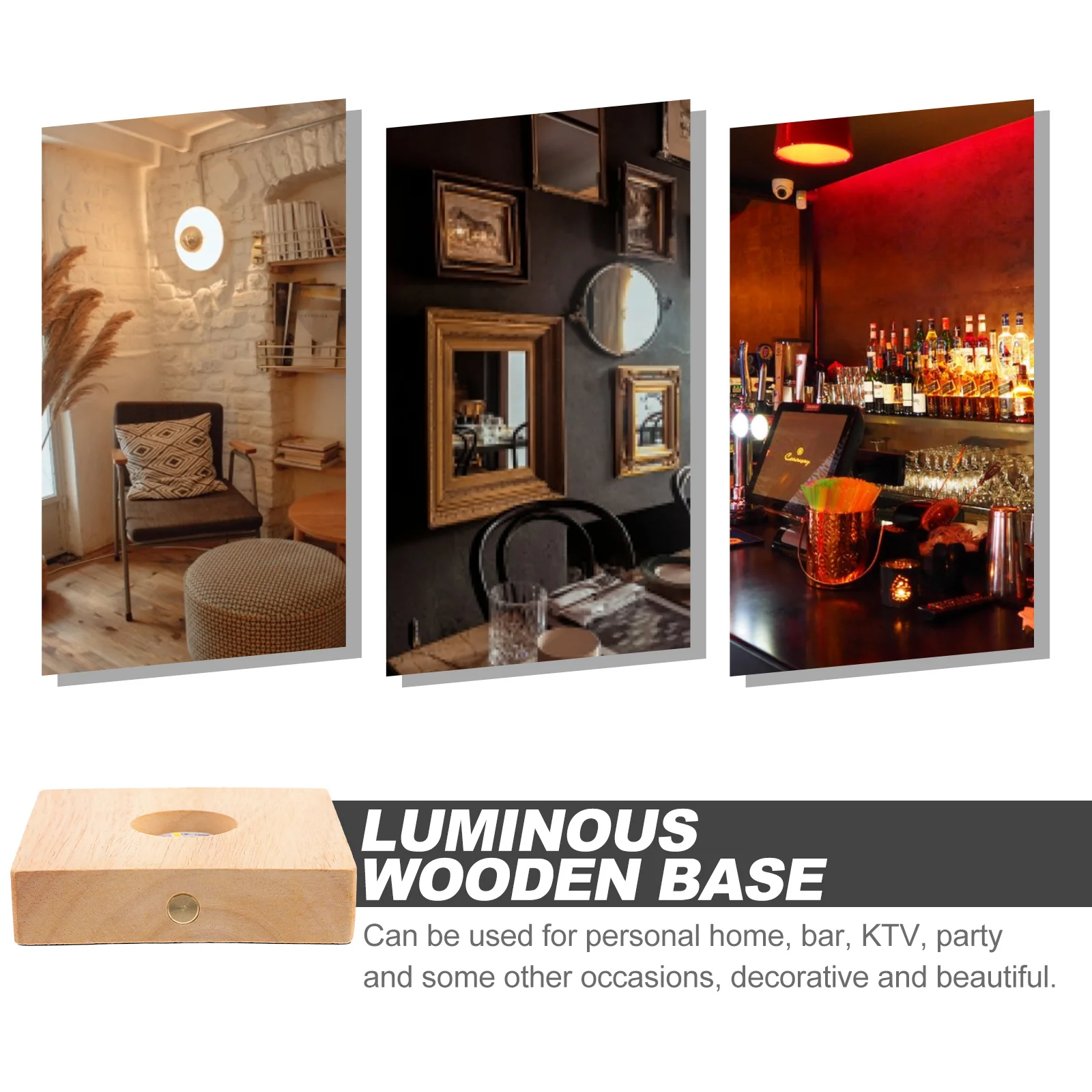 

1Set LED Luminous Coaster Wooden Base Lighting Display Stand for Home Bar Party Gift Khaki Cocktail Mat Decoration