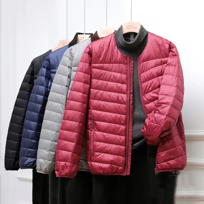 Jaket Puffer Liner musim gugur musim dingin, jaket bulu angsa kasual leher-o, mantel hangat tetap ringan untuk pria baru 2024