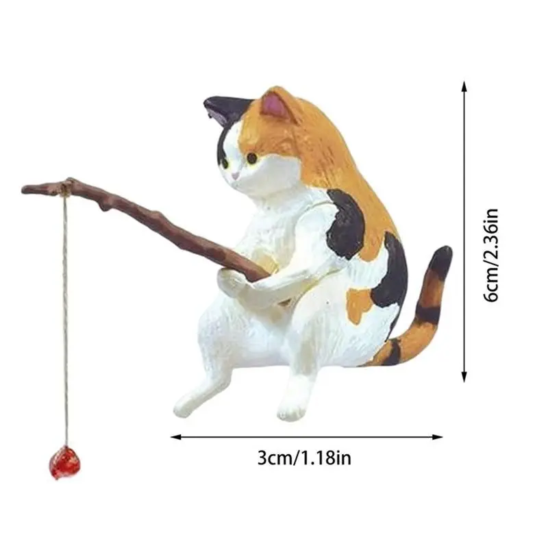 &A11I 7PCS Cats Fishing Figurine Cats Sculpture Sitting Fishing Little Cute Cats Resin Ornament Decorative Furnishings