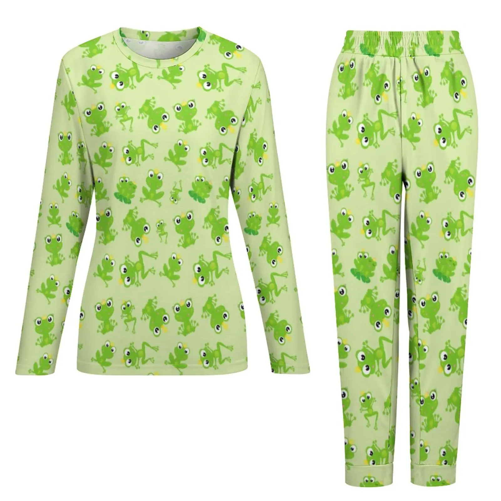 Cute Frog Pajamas Green Animal Print Warm Pajamas Set Lady Long Sleeve Room Nightwear 4XL 5XL 6XL