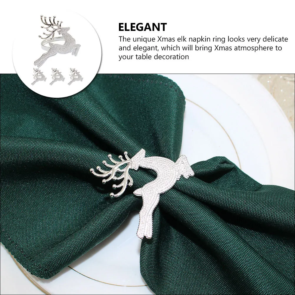 

4Pcs Napkin Rings Elk Shaped Alloy Christmas Napkin Holder Reindeer Table Decor Holiday Dinner Decoration Party Favor