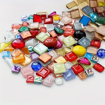 100g/3.5oz Tiny Mixed Color Irregular  Glass Mosaic Tiles - Vibrant Decorative Accents for Bathroom, Kitchen, and Art Pro