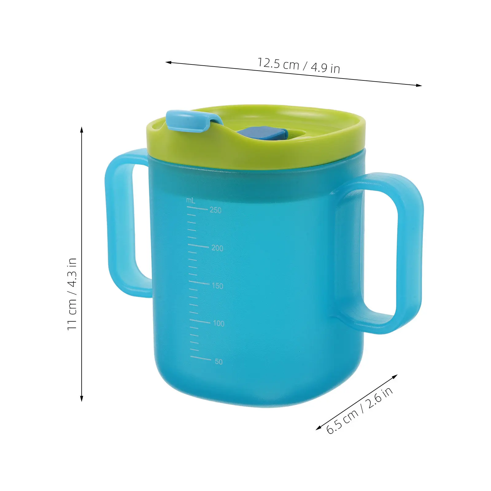 2Pcs Multifunctional Spillproof Elderly Nursing Cups Sky Blue Clear Body Measurement Scale Straw for Daily Hydration Milk Water