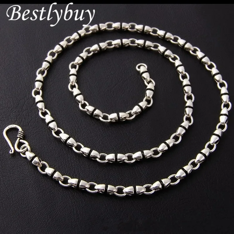 New S925 Silver Retro Fashion Personality Tide Shuttle Chain Men'S Necklace,