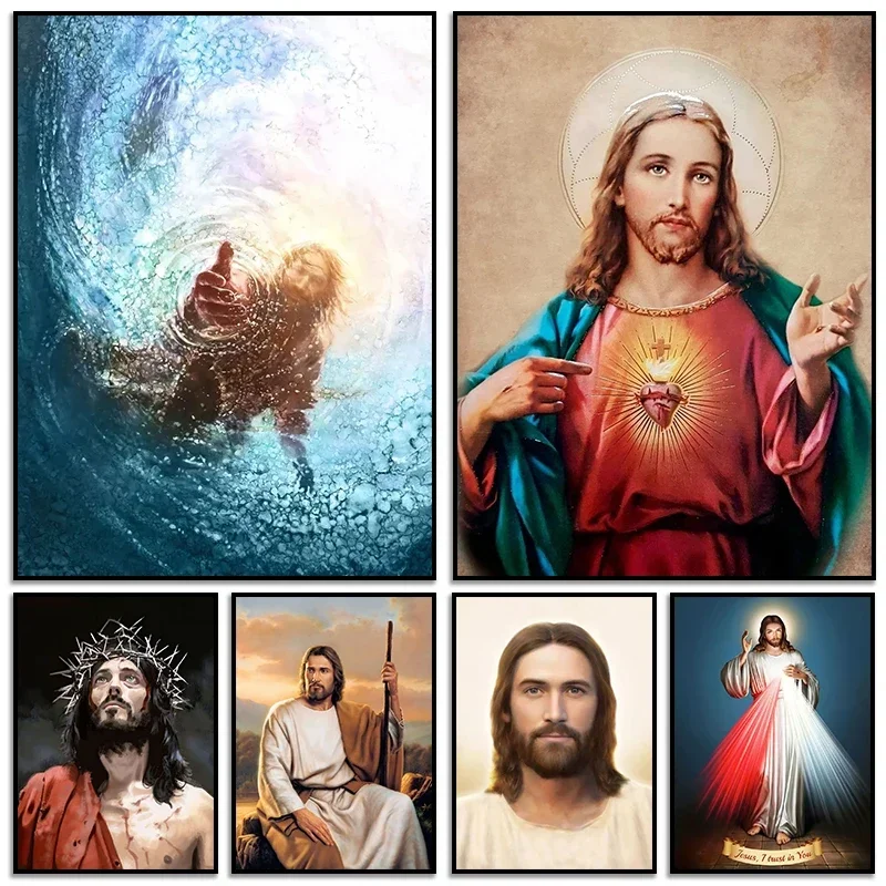 (No frame)Classical Christian Jesus Christ God Canvas Paintings Religion Poster Prints Wall Art Home Room Church Gallelry Dec