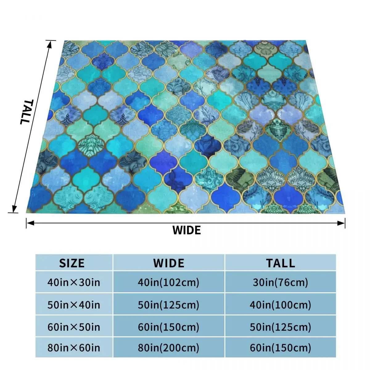 Cobalt Blue, Aqua & Gold Decorative Moroccan Tile Pattern Throw Blanket Retros anime Blankets