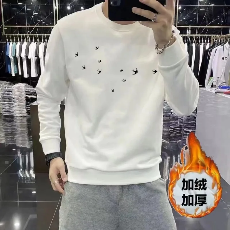 

Белый свитшот, мужской персонализированный принт, осенне-зимний бархатный пуловер с круглым вырезом, повседневный пуловер с длинными рукавами, топ