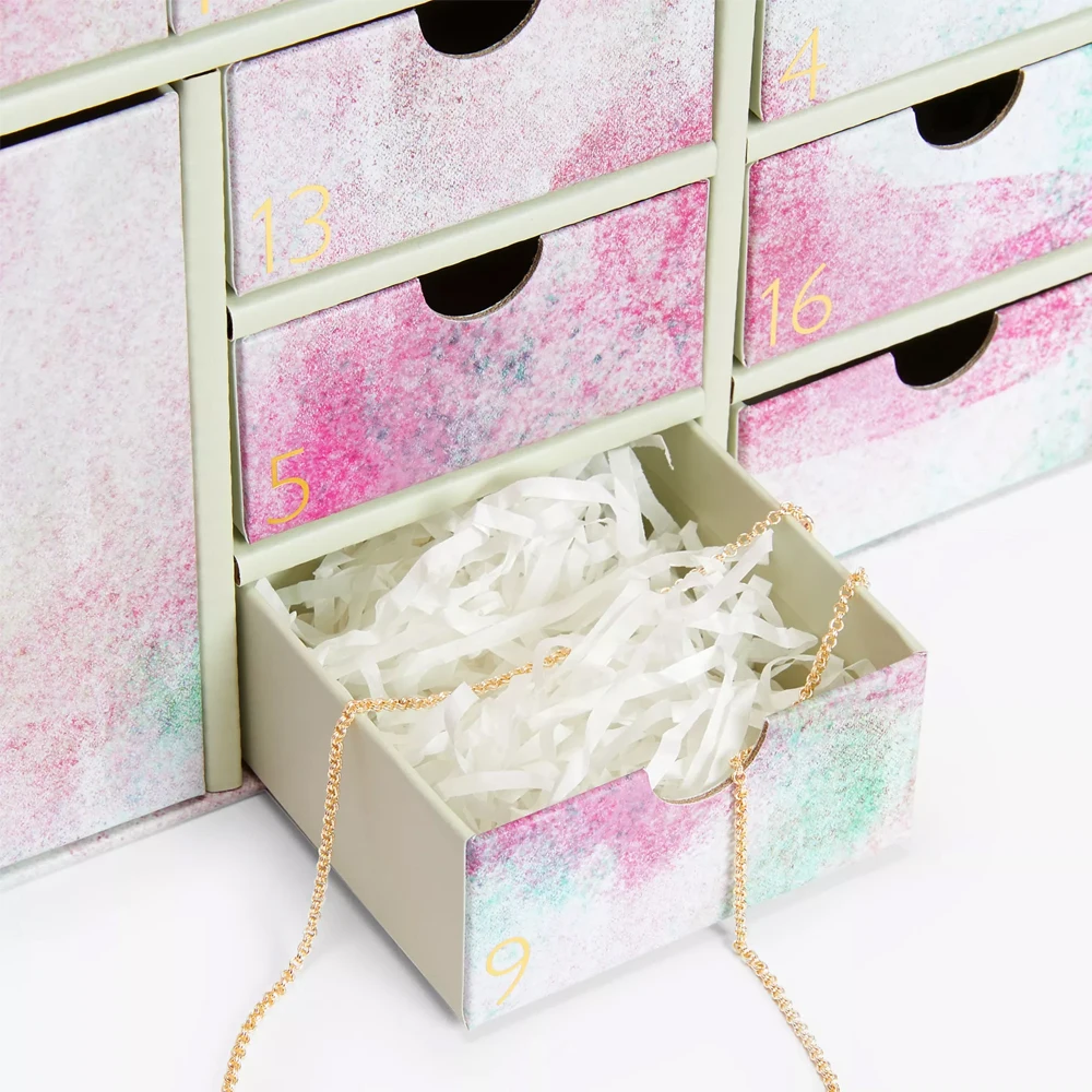 Customization.Wholesale Custom logo White pink 12 Boxes Christmas Jewelry Advent Calendar with Drawer