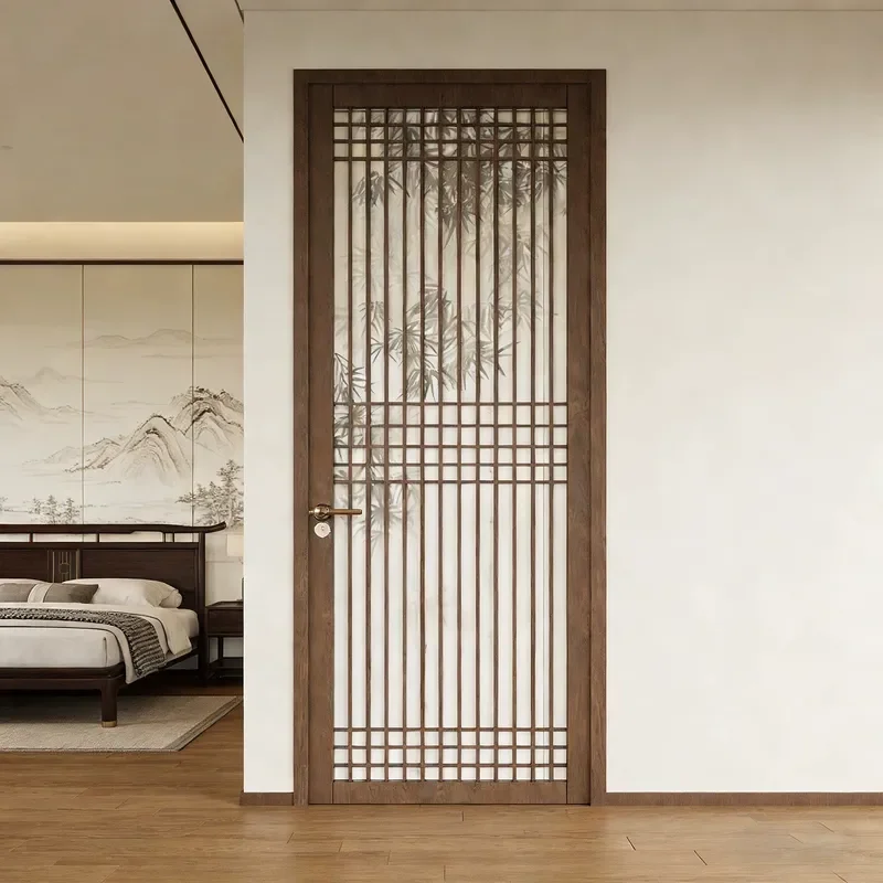 for Song's Aesthetics New Chinese Style Medieval Bathroom Toilet Door Casement Sliding Door Aluminum Alloy