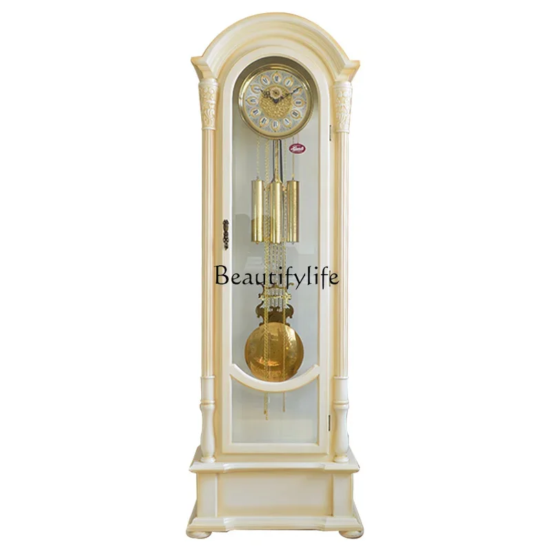 09 European retro solid wood floor clock living room mechanical clock
