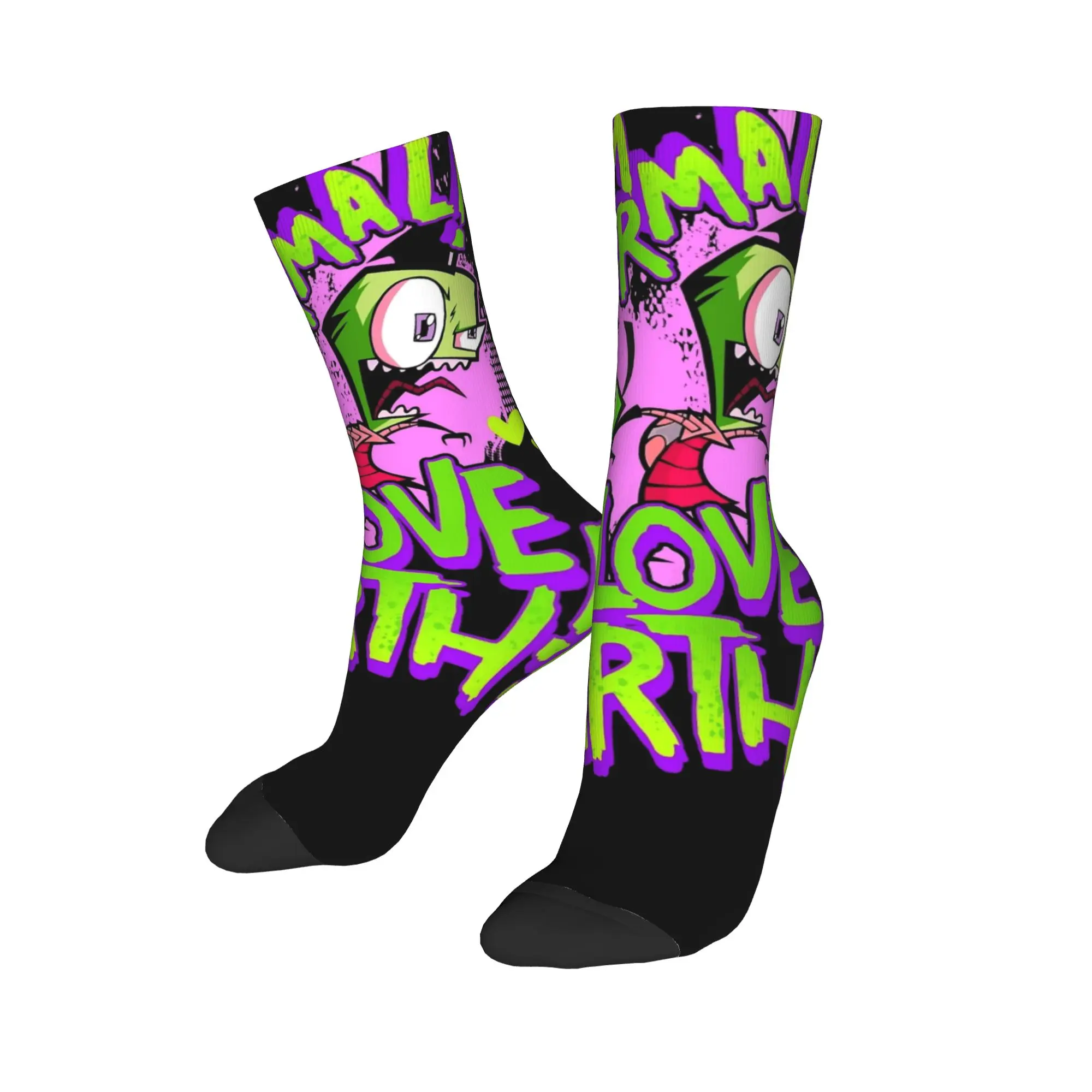 Autumn Winter Funny Women Men Invader Zim And GIR I'm Normal I Love Earth Socks  Non-slip Basketball Socks