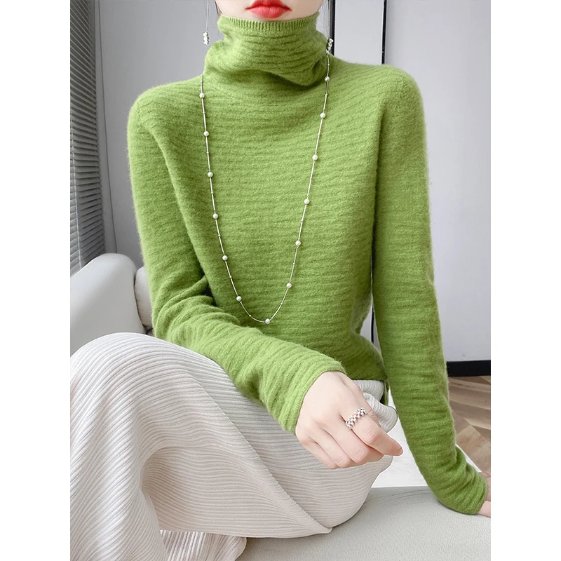 Fall/winter women's 100% merino sweater turtleneck pullover loose knit bottoming shirt long sleeve padded cashmere top