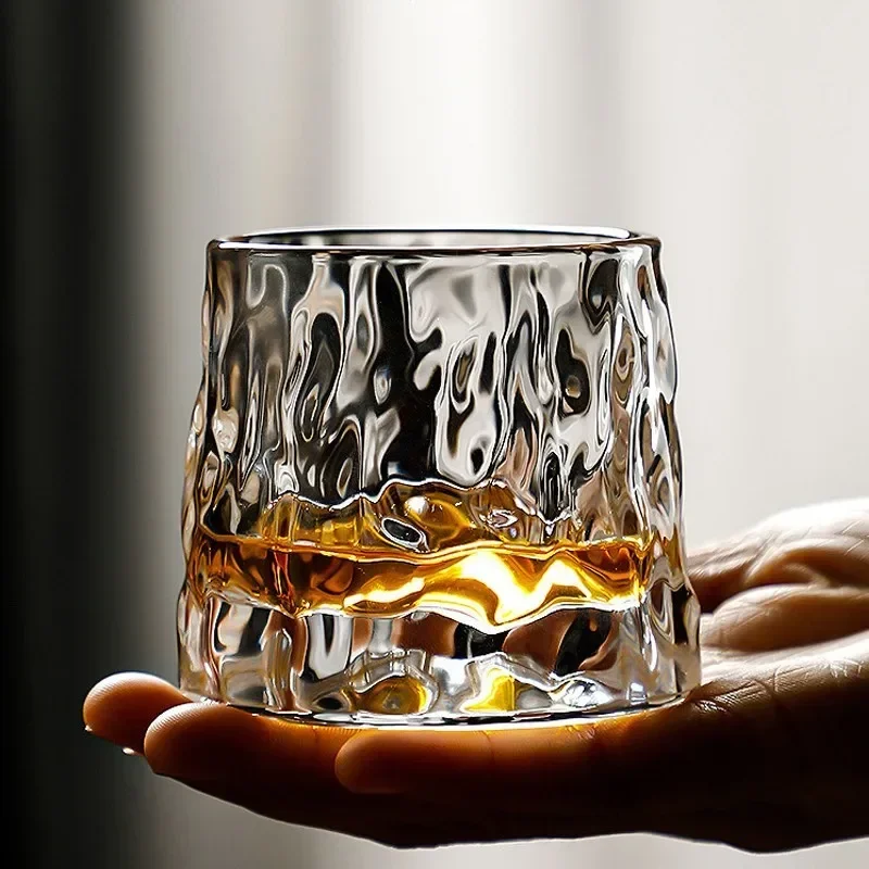 160ML Whiskey Glasses Rotating Whisky Glass 360 Rotate Degrees Crystal Rum Glass for Cocktail Party Drinking Glass