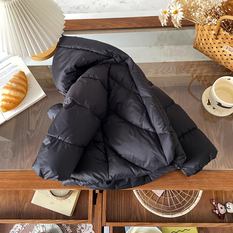 Children's Black Hooded Down Jacket Winter Girls' Zipper Thickened White Duck Down Coats Kid Loose Puffer Outerwear Parka