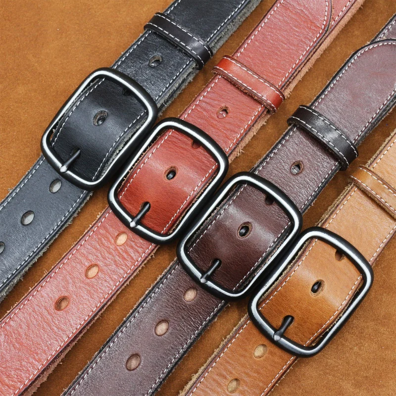 Western Retro Car line Design Distress Pin Buckle Cowhide Leather Men Belt Fashion 3.8cm Wide Genuine Leather Belt for mens