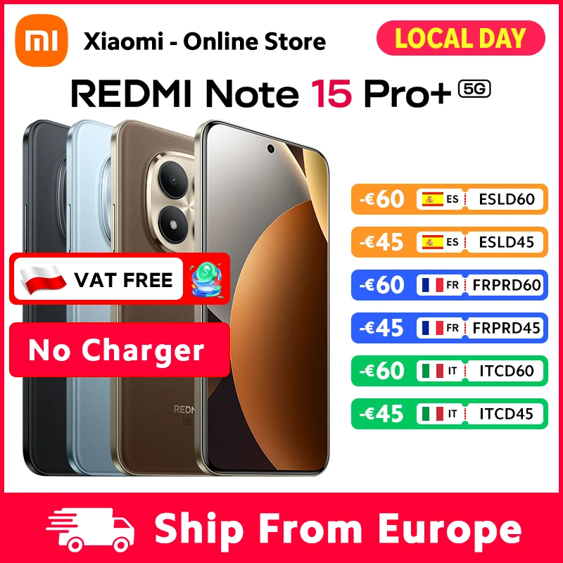 Versione Globale Xiaomi Redmi Note 15 Pro Plus 5G Smartphone Snapdragon 7s Gen 4 NFC 6500mAh 100W Display AMOLED CrystalRes da 6,83" Senza Caricabatterie