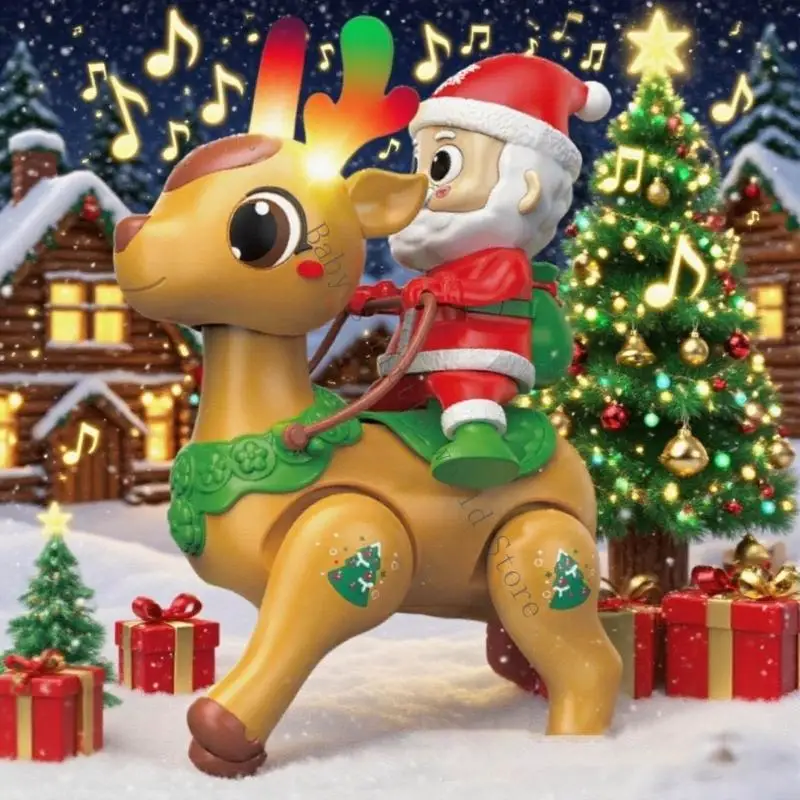 لعبة المشي الكهربائية المتوهجة سانتا والرنة للاحتفال بالمنزل لقضاء العطلات B2EB
