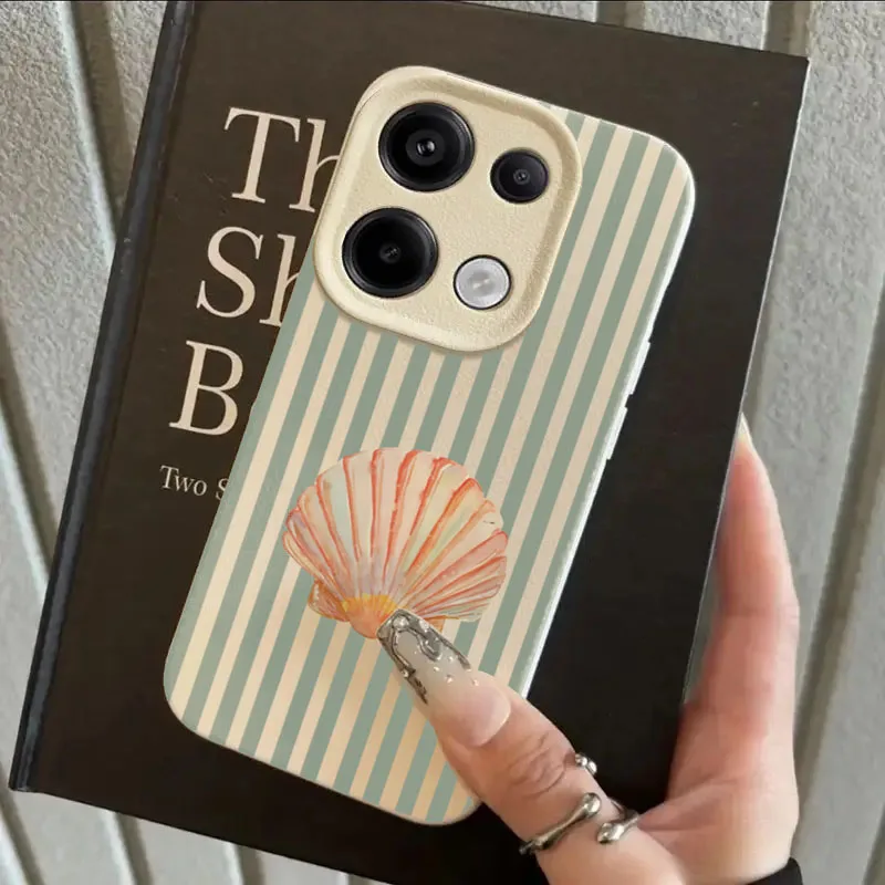Fresh Shell Stripes Design Phone Case for Xiaomi Poco F7 X7 X6 X5 F5 M6 Pro 4G F6 Pro 5G Shockproof Lychee Pattern Bumper Cover view 4