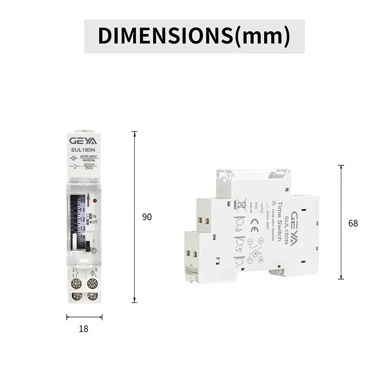 GEYA SUL180N Zeitschaltuhr 24 Stunden elektrisch programmierbarer Zeitschaltuhr 110 V 220 V 16 A mit Batterie DIN-Schiene mechanischer Zeitschaltuhr