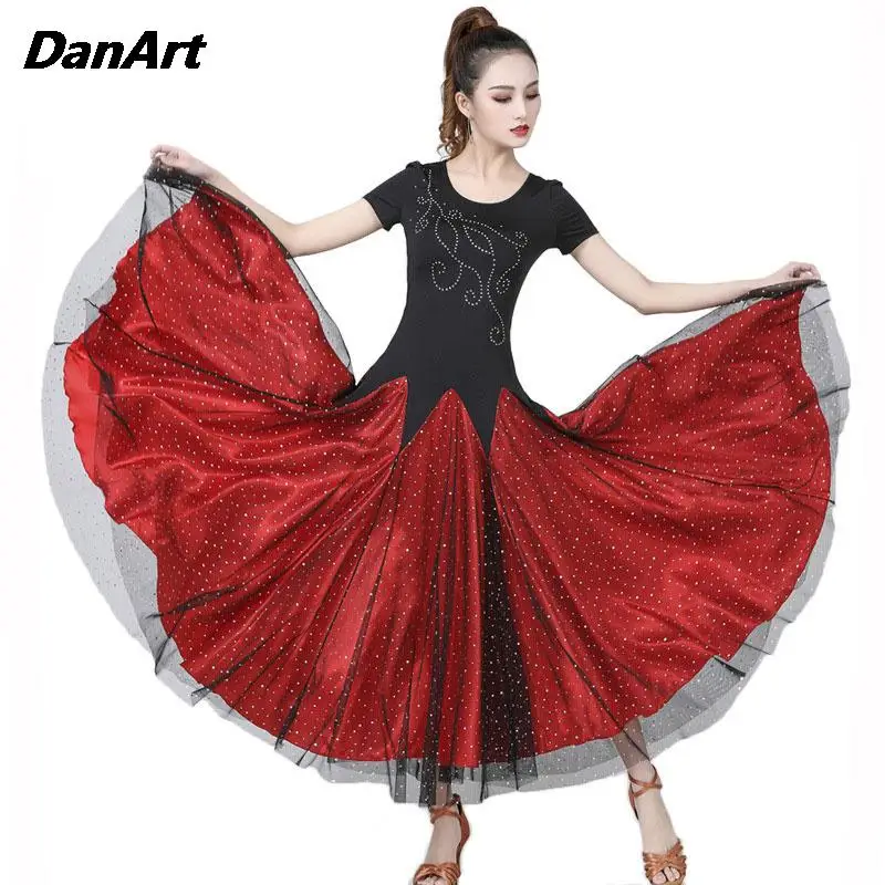 

New Waltz Dance Performance Dress Women's Sequin Practice Dress Ladies Modern Dance Large Swing Dress Social Dance Team Clothing