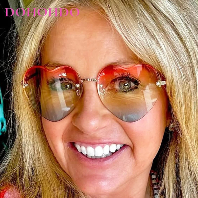 Fashion Y2K Rainbow Heart Shape Rimless Metal Women's Sunglasses Luxury Designer Sunglasse Men Summer Party Travel Eyewear UV400