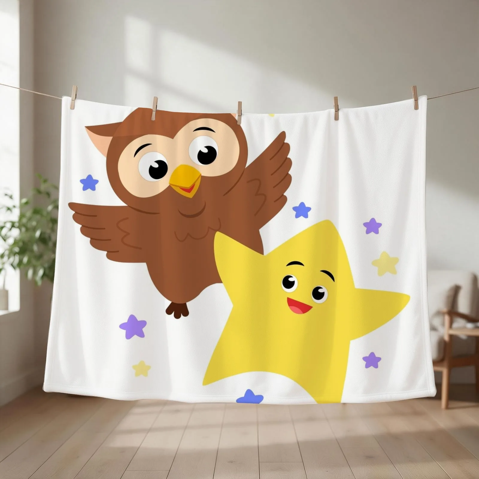 Twinkle Twinkle: Owl & Star Throw Blanket couch cozy soft plush fuzzy picnic outdoor blanket