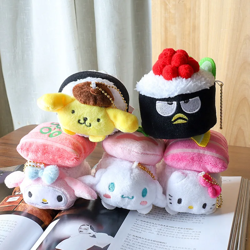 

Плюшевый брелок Sanrio, костюм суши, Hello Kitty Melody Pompompurin Cinnamoroll Badtz Maru, маленький кулон, мультяшный рюкзак, подвеска