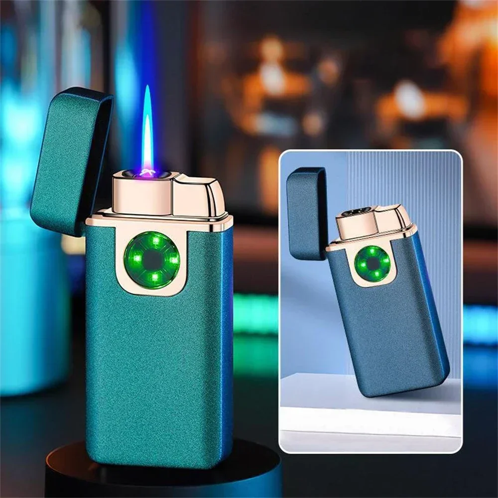 Electronic Dual Arc Flameless Rechargeable Lighter Variable Color Jet Flame Turbo Butane Gas Lighter Touch Screen Plasma Lighter