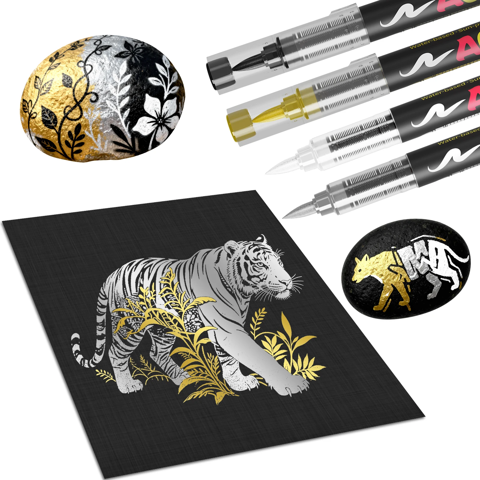 8/12er-Pack (Gold, Silber, Schwarz und Weiß) Gerade Flüssig-Acryl-Pigmentmarker, Farbmarker, Filzstifte, Schreibwaren – Detail 9